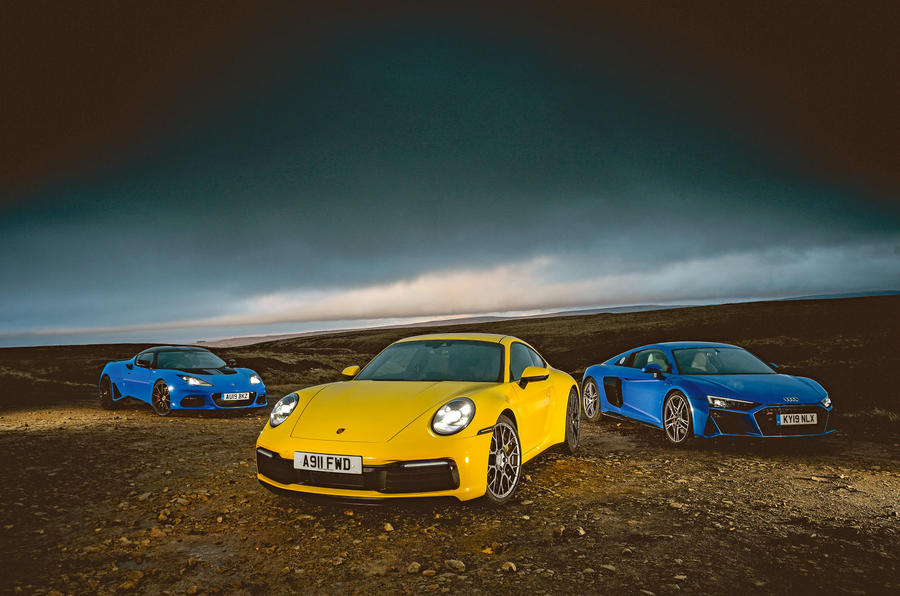 New Porsche 911 vs Audi R8 V10 vs Lotus Evora GT410